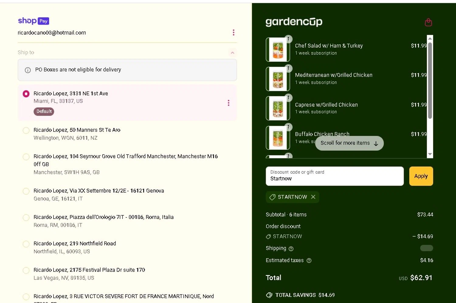 Gardencup discount code screenshot showing code Startnow applied at Gardencup checkout page. Uploaded by SimplyCodes community member LAMINEJAMAL on Apr 4, 2025