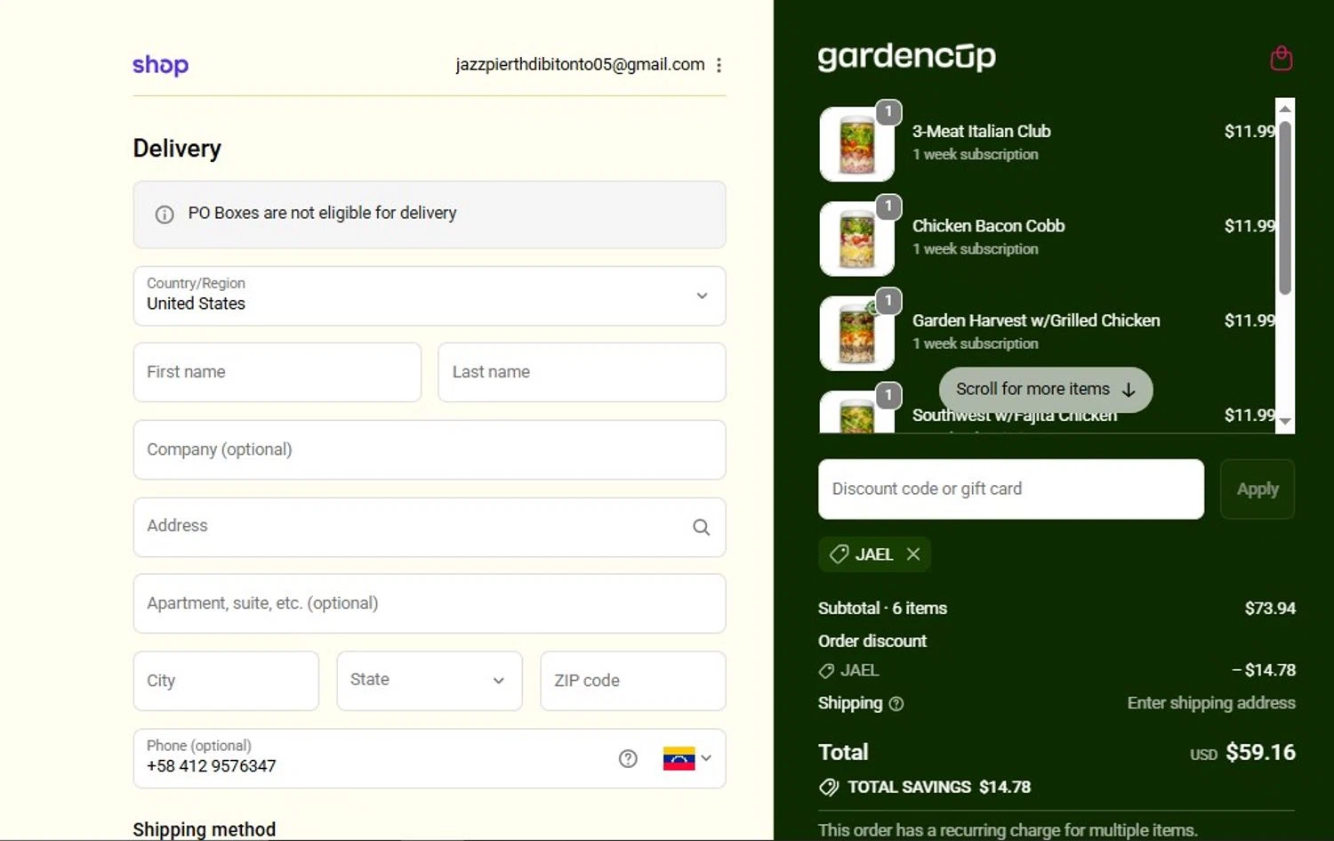 Gardencup discount code screenshot showing code JAEL applied at Gardencup checkout page. Uploaded by SimplyCodes community member FortunateScholar5901 on Oct 3, 2025