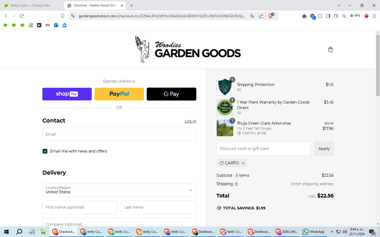 where to use Garden Goods Direct promo code box