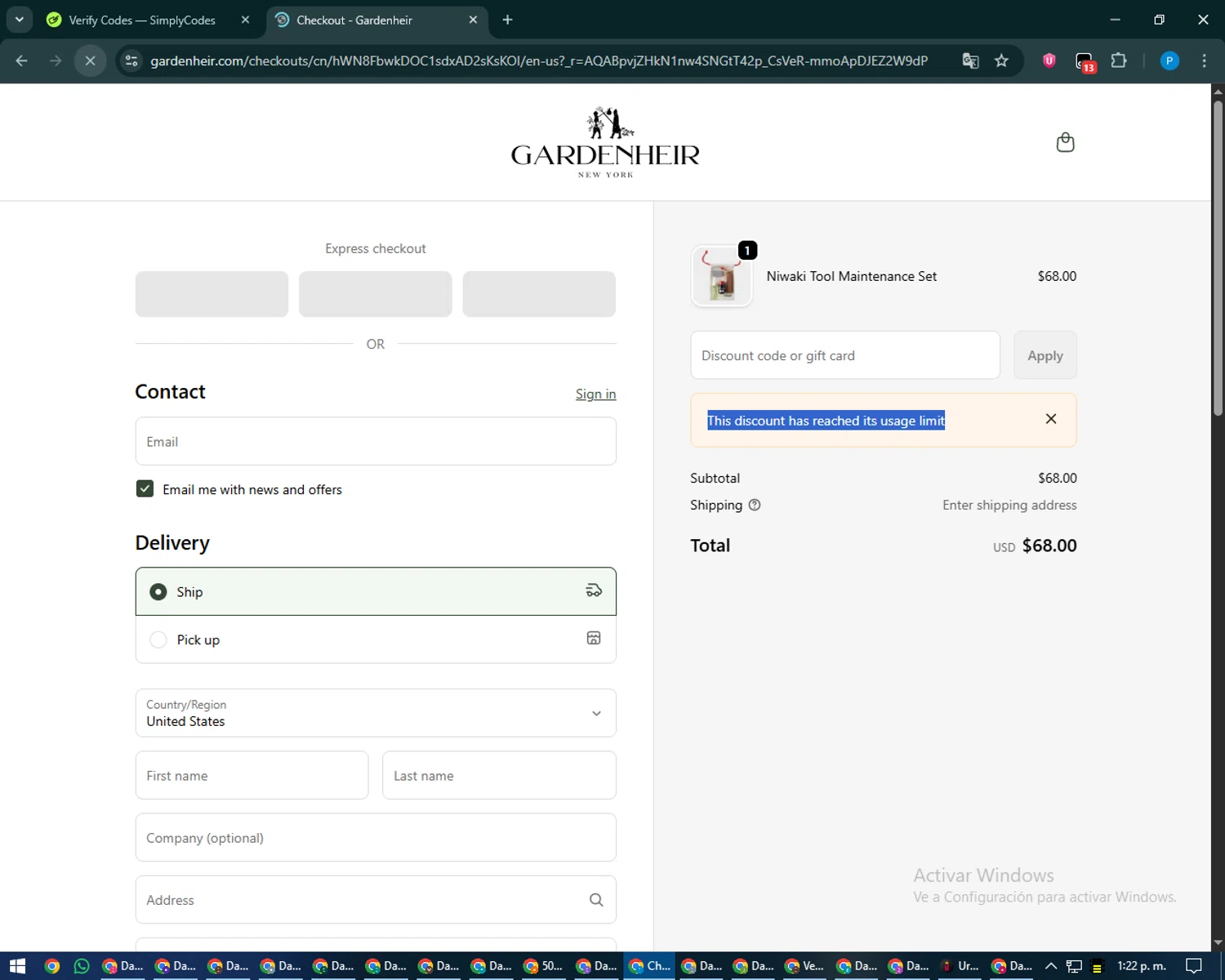 Gardenheir discount code screenshot showing code GZNJ5MXT applied at Gardenheir checkout page. Uploaded by SimplyCodes community member juiceWRLD on Jan 31, 2026