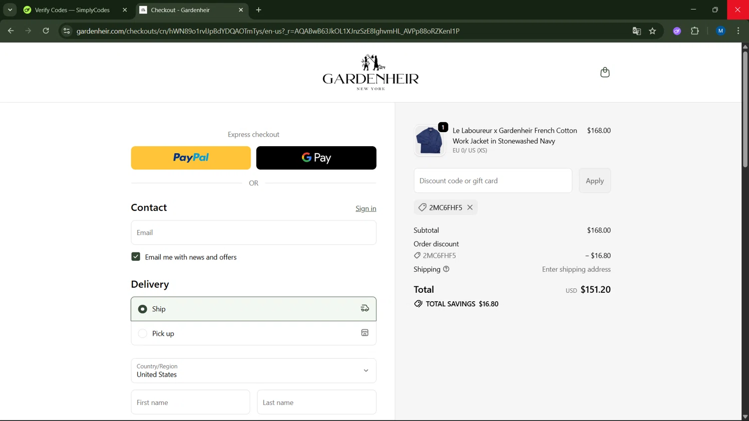 Gardenheir checkout page showing Gardenheir discount code box | Screenshot taken by SimplyCodes community member on Jan 29, 2026