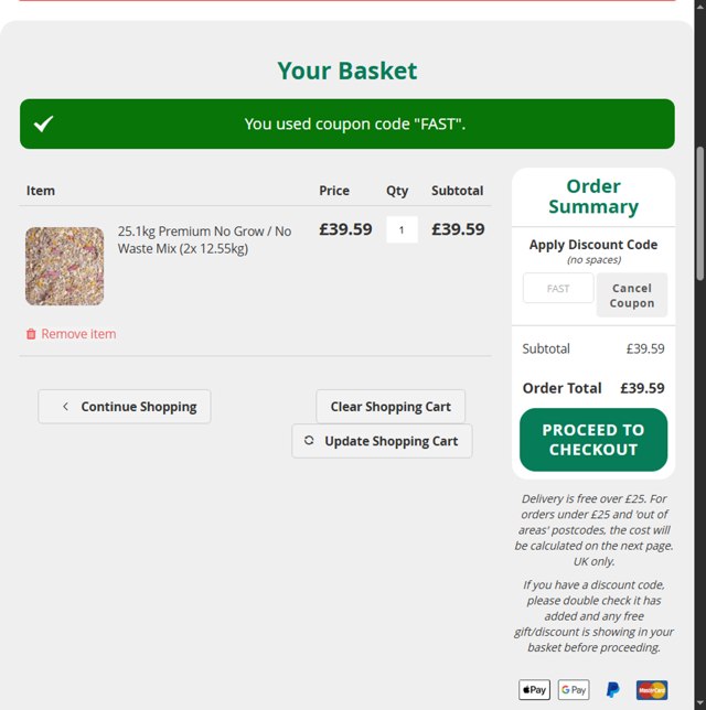 Garden Wildlife Direct checkout page showing Garden Wildlife Direct promo code box | Screenshot taken by SimplyCodes community member on Aug 8, 2025