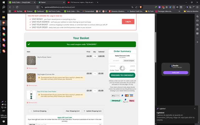 Garden Wildlife Direct checkout page showing Garden Wildlife Direct promo code box | Screenshot taken by SimplyCodes community member on Aug 18, 2025