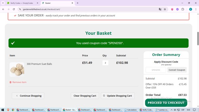 Garden Wildlife Direct checkout page showing Garden Wildlife Direct promo code box | Screenshot taken by SimplyCodes community member on Aug 1, 2025