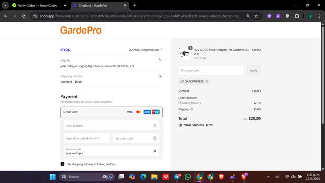 GardePro checkout page showing GardePro discount code box | Screenshot taken by SimplyCodes community member on Sep 12, 2025