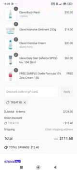 TREAT10 coupon verification screenshot