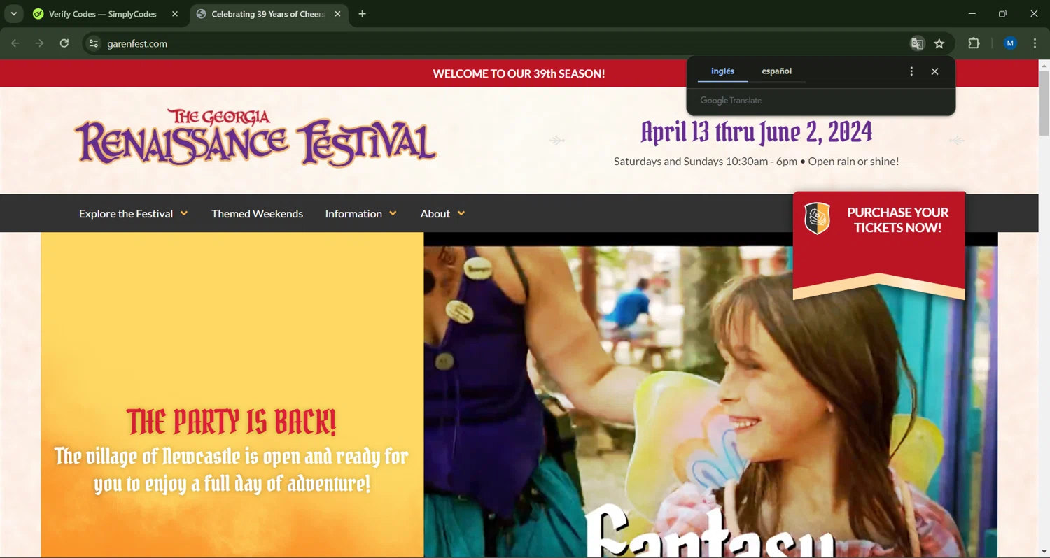 Georgia Renaissance Festival checkout page showing Georgia Renaissance Festival promo code box | Screenshot taken by SimplyCodes community member on Apr 20, 2024