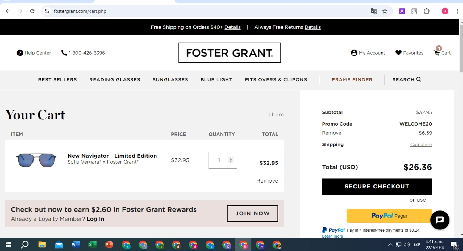 Gargoyles Eyewear checkout page showing Gargoyles Eyewear promo code box | Screenshot taken by SimplyCodes community member on Sep 22, 2024