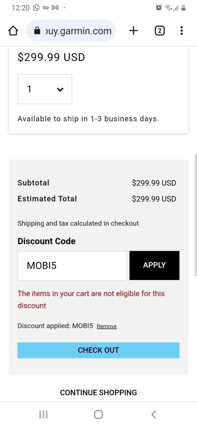 Garmin checkout page showing Garmin discount code box | Screenshot taken by SimplyCodes community member on Aug 20, 2023