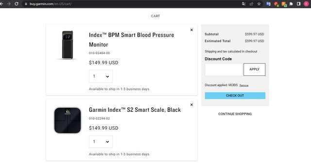 Garmin checkout page showing Garmin discount code box | Screenshot taken by SimplyCodes community member on May 31, 2023