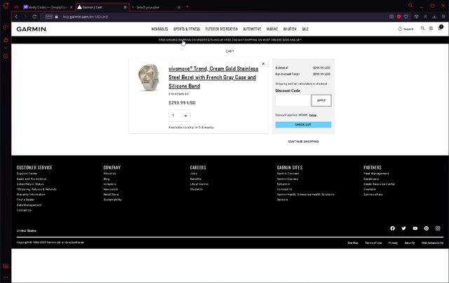 Garmin checkout page showing Garmin discount code box | Screenshot taken by SimplyCodes community member on Jun 28, 2023