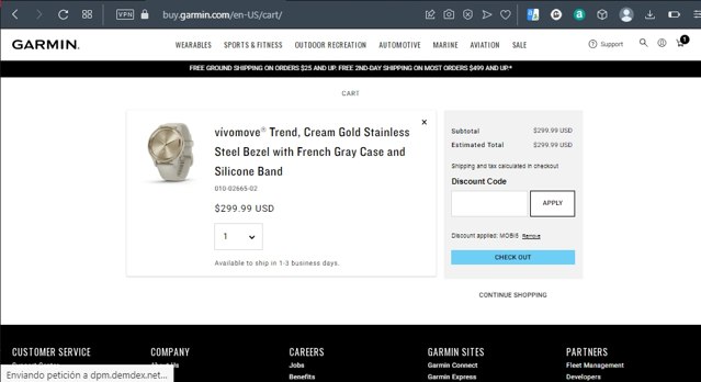 Garmin checkout page showing Garmin discount code box | Screenshot taken by SimplyCodes community member on Jul 6, 2023