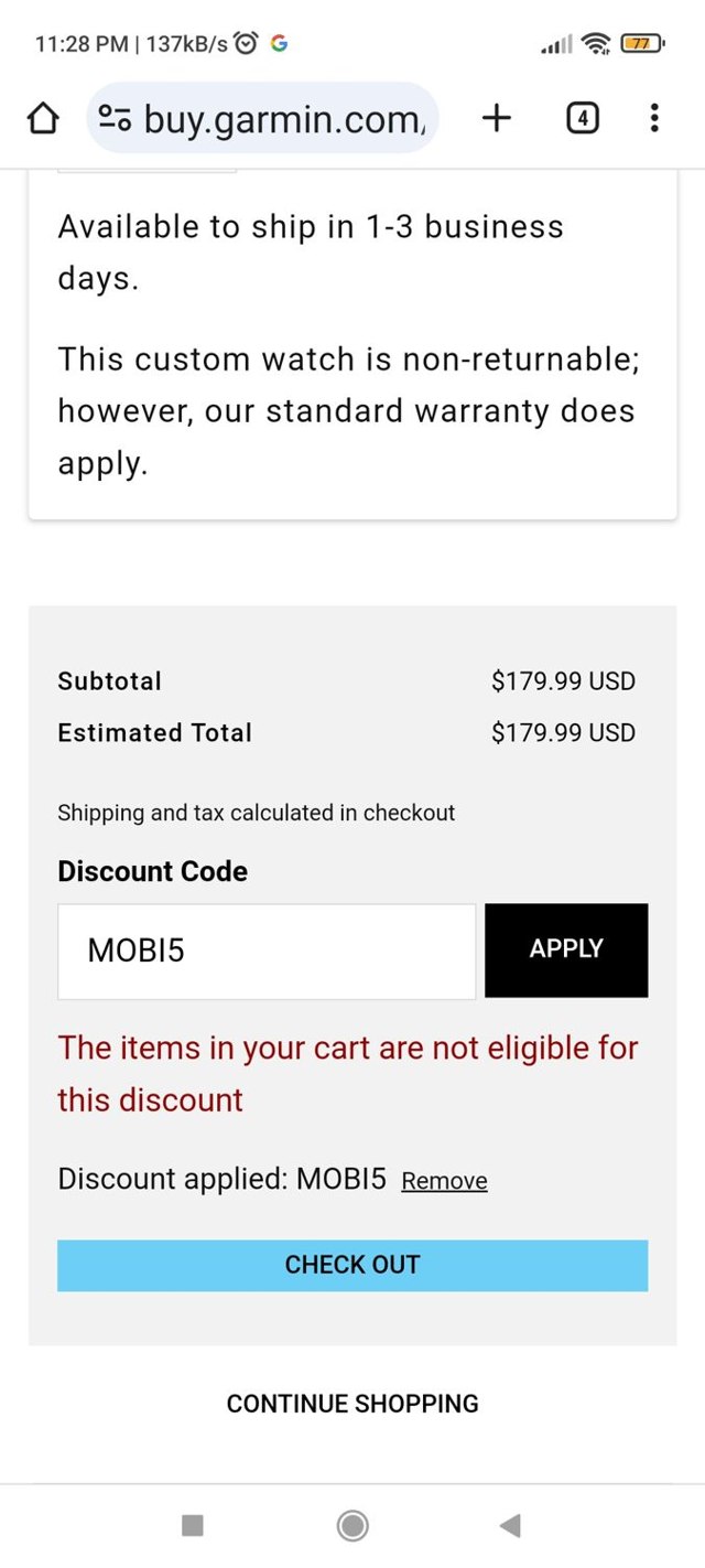 Garmin checkout page showing Garmin discount code box | Screenshot taken by SimplyCodes community member on Oct 15, 2023