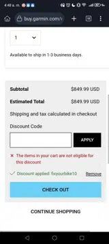 Garmin coupon verification screenshot