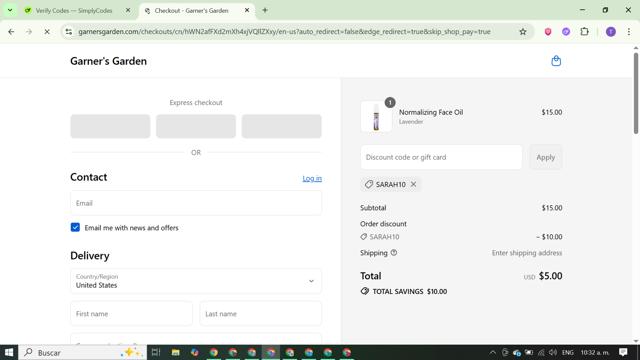 Garner's Garden checkout page showing Garner's Garden discount code box | Screenshot taken by SimplyCodes community member on Sep 4, 2025