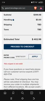 Barnes & Noble at Georgia Tech coupon verification screenshot