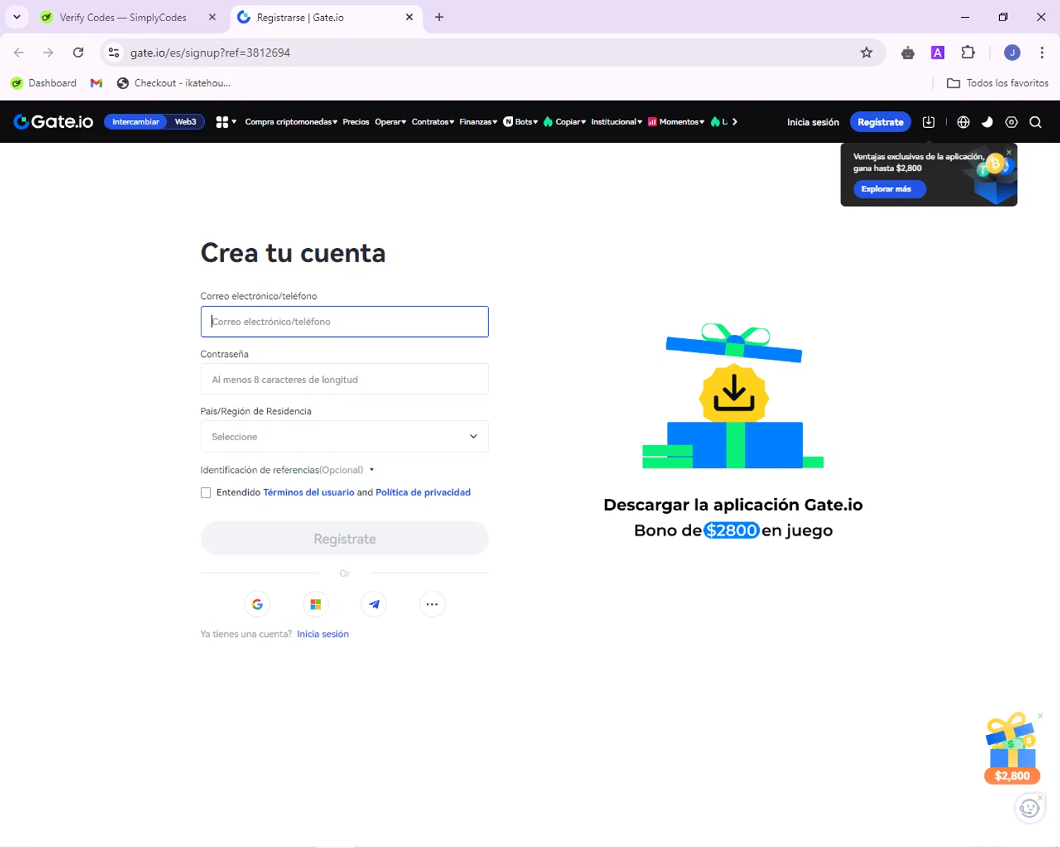 Gate.io checkout page showing Gate.io promo code box | Screenshot taken by SimplyCodes community member on Sep 10, 2024