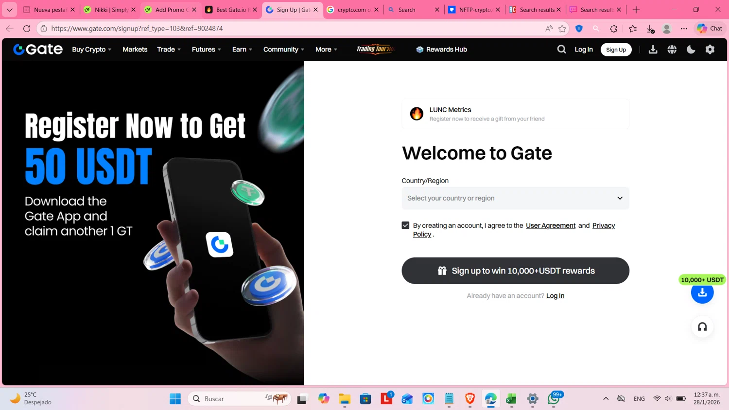 Gate.io promo code screenshot showing code 9024874 applied at Gate.io checkout page. Uploaded by SimplyCodes community member cosita on Jan 28, 2026