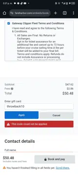 Gateway Clipper Fleet coupon verification screenshot