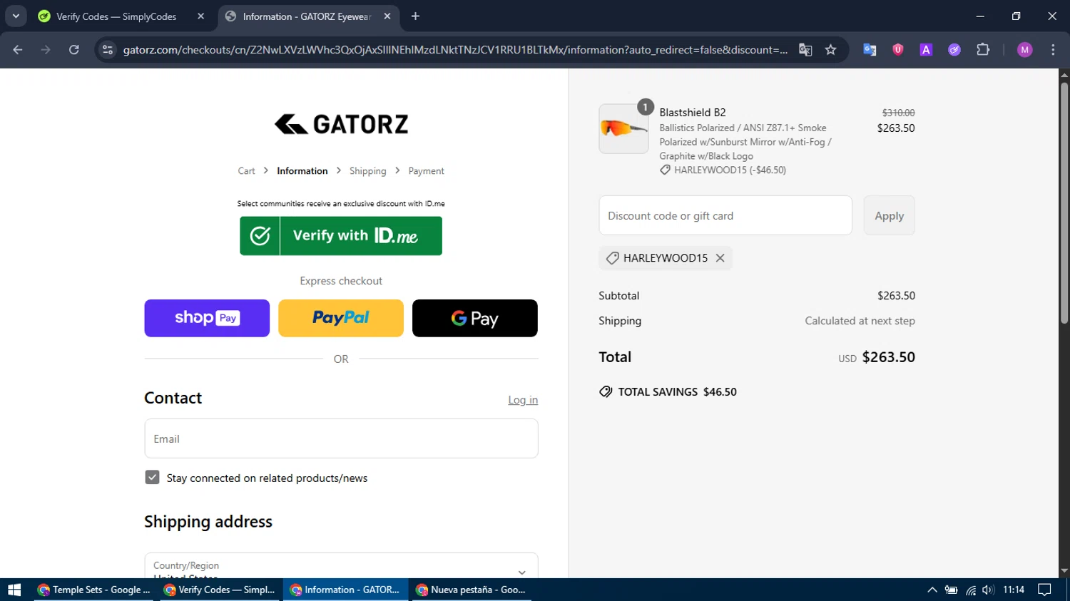 Gatorz discount code screenshot showing code HARLEYWOOD15 applied at Gatorz checkout page. Uploaded by SimplyCodes community member MightyTracker1549 on Jun 24, 2025