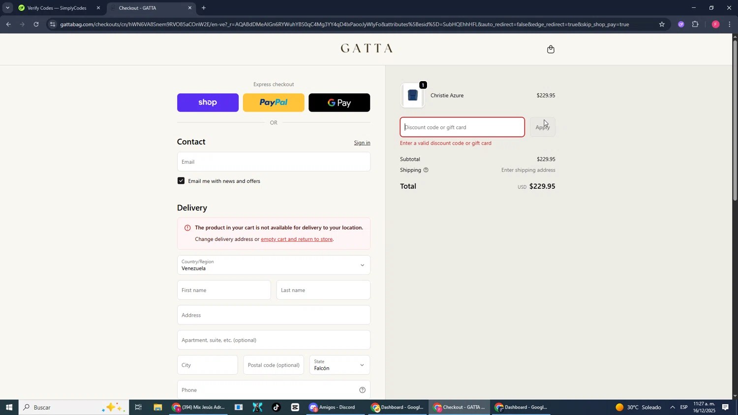 GATTA promo code screenshot showing code GATTA20 applied at GATTA checkout page. Uploaded by SimplyCodes community member CleverMonarch1744 on Dec 16, 2025