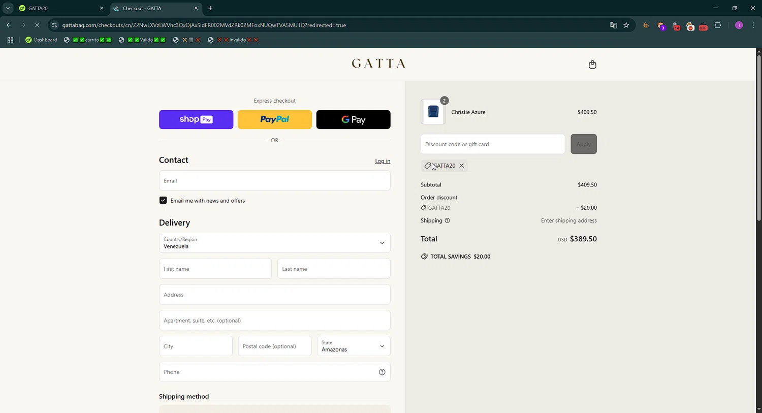 GATTA promo code screenshot showing code GATTA20 applied at GATTA checkout page. Uploaded by SimplyCodes community member WonderMaverick6123 on May 29, 2025