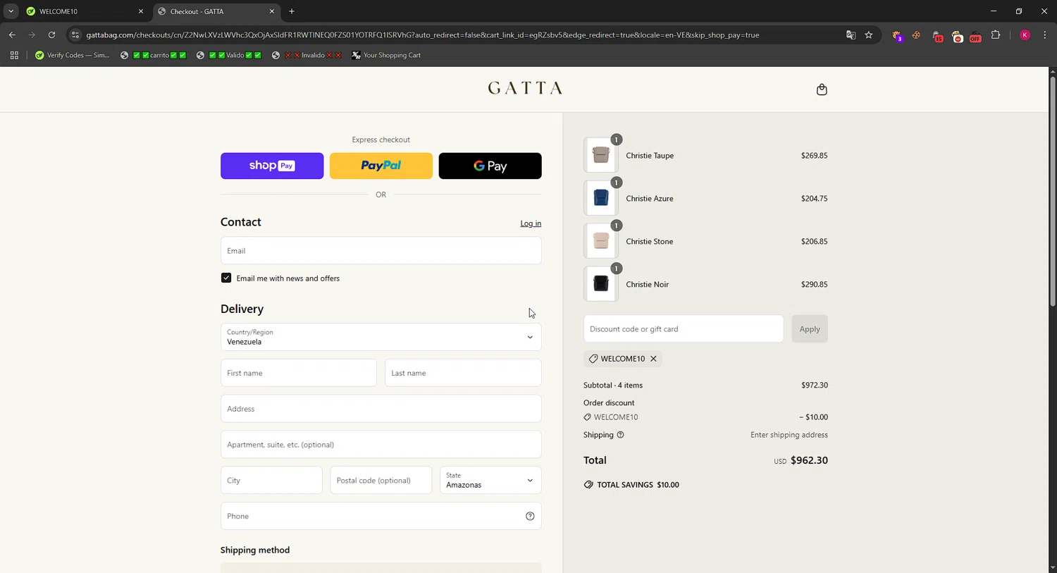 GATTA promo code screenshot showing code WELCOME10 applied at GATTA checkout page. Uploaded by SimplyCodes community member RewardMaverick6941 on May 29, 2025