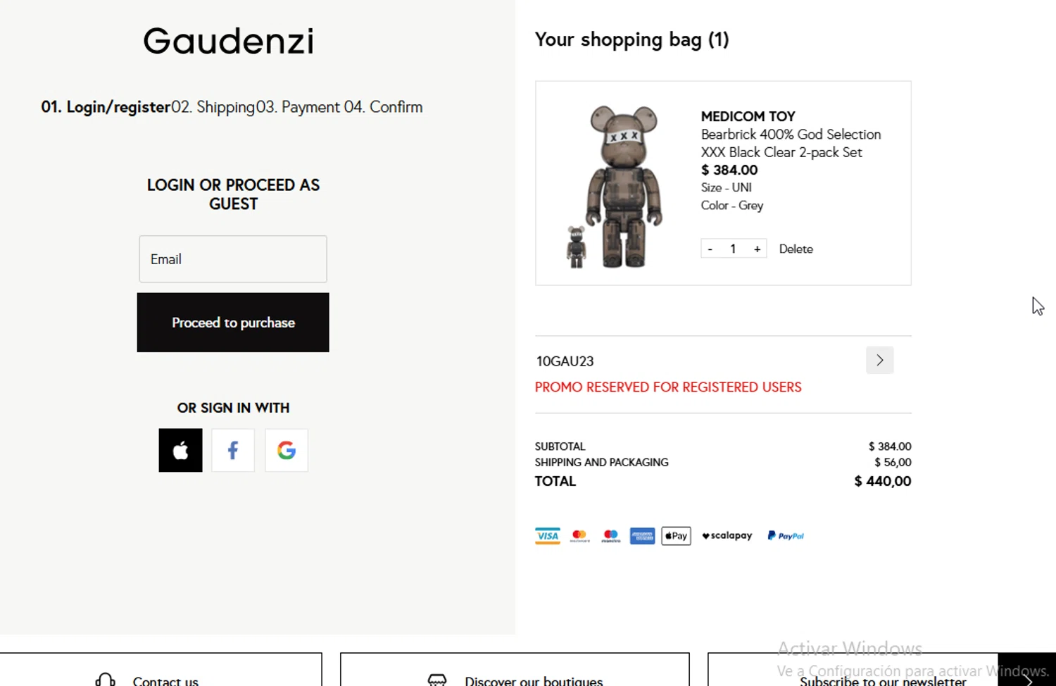 Gaudenzi Boutique promo code screenshot showing code 10GAU23 applied at Gaudenzi Boutique checkout page. Uploaded by SimplyCodes community member BudgetGuardian5712 on Feb 16, 2026