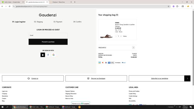 Gaudenzi Boutique checkout page showing Gaudenzi Boutique promo code box | Screenshot taken by SimplyCodes community member on Aug 12, 2025
