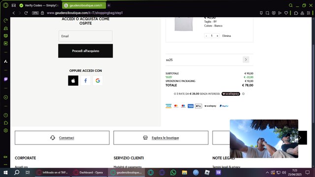 Gaudenzi Boutique checkout page showing Gaudenzi Boutique promo code box | Screenshot taken by SimplyCodes community member on Apr 25, 2025