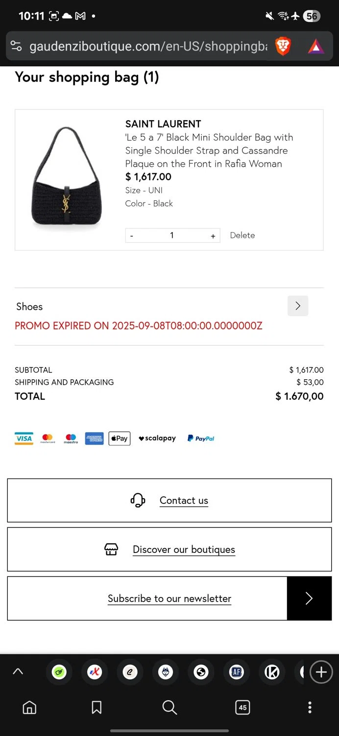 Gaudenzi Boutique promo code screenshot showing code Shoes applied at Gaudenzi Boutique checkout page. Uploaded by SimplyCodes community member conorgrey on Oct 6, 2025