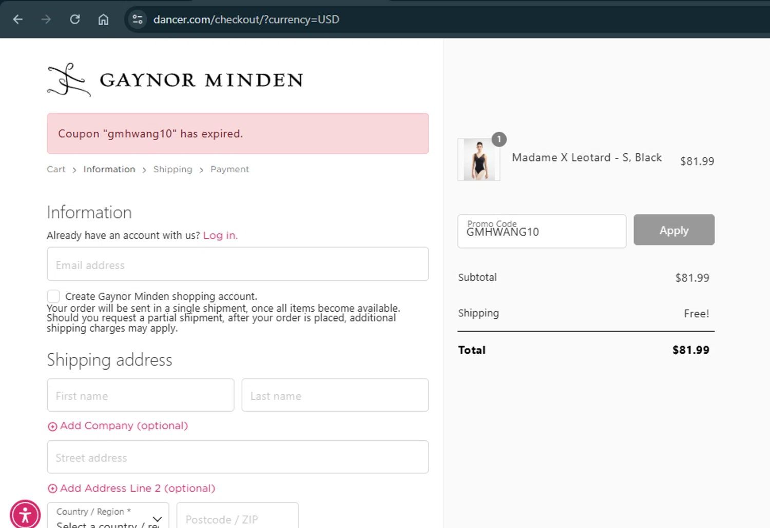 Gaynor Minden coupon code screenshot showing code GMHWANG10 applied at Gaynor Minden checkout page. Uploaded by SimplyCodes community member xAngel on Oct 6, 2025