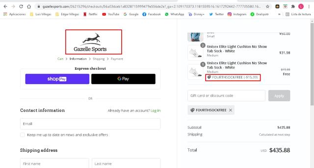 Gazelle Sports checkout page showing Gazelle Sports coupon code box | Screenshot taken by SimplyCodes community member on Apr 1, 2021