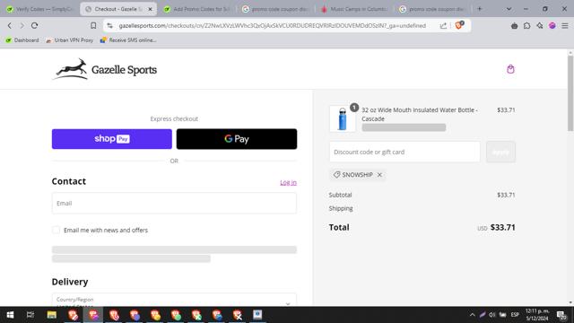 Gazelle Sports checkout page showing Gazelle Sports coupon code box | Screenshot taken by SimplyCodes community member on Dec 5, 2024