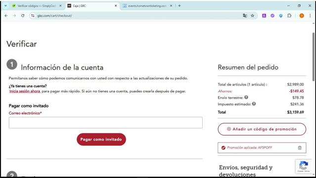 GBC checkout page showing GBC promo code box | Screenshot taken by SimplyCodes community member on Jun 20, 2025
