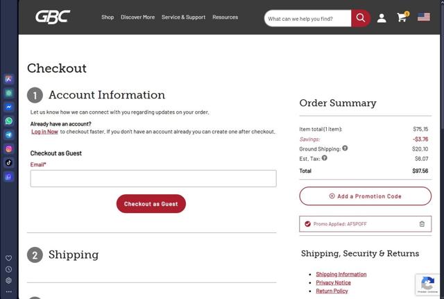 GBC checkout page showing GBC promo code box | Screenshot taken by SimplyCodes community member on Aug 24, 2025