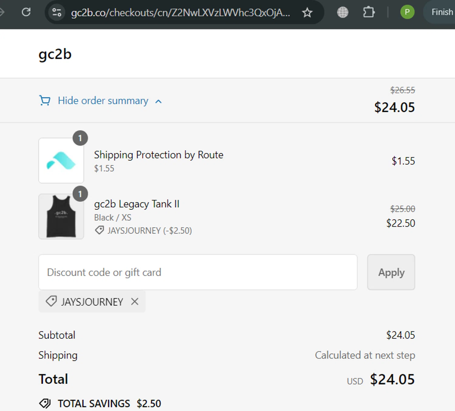 where to use gc2b promo code box