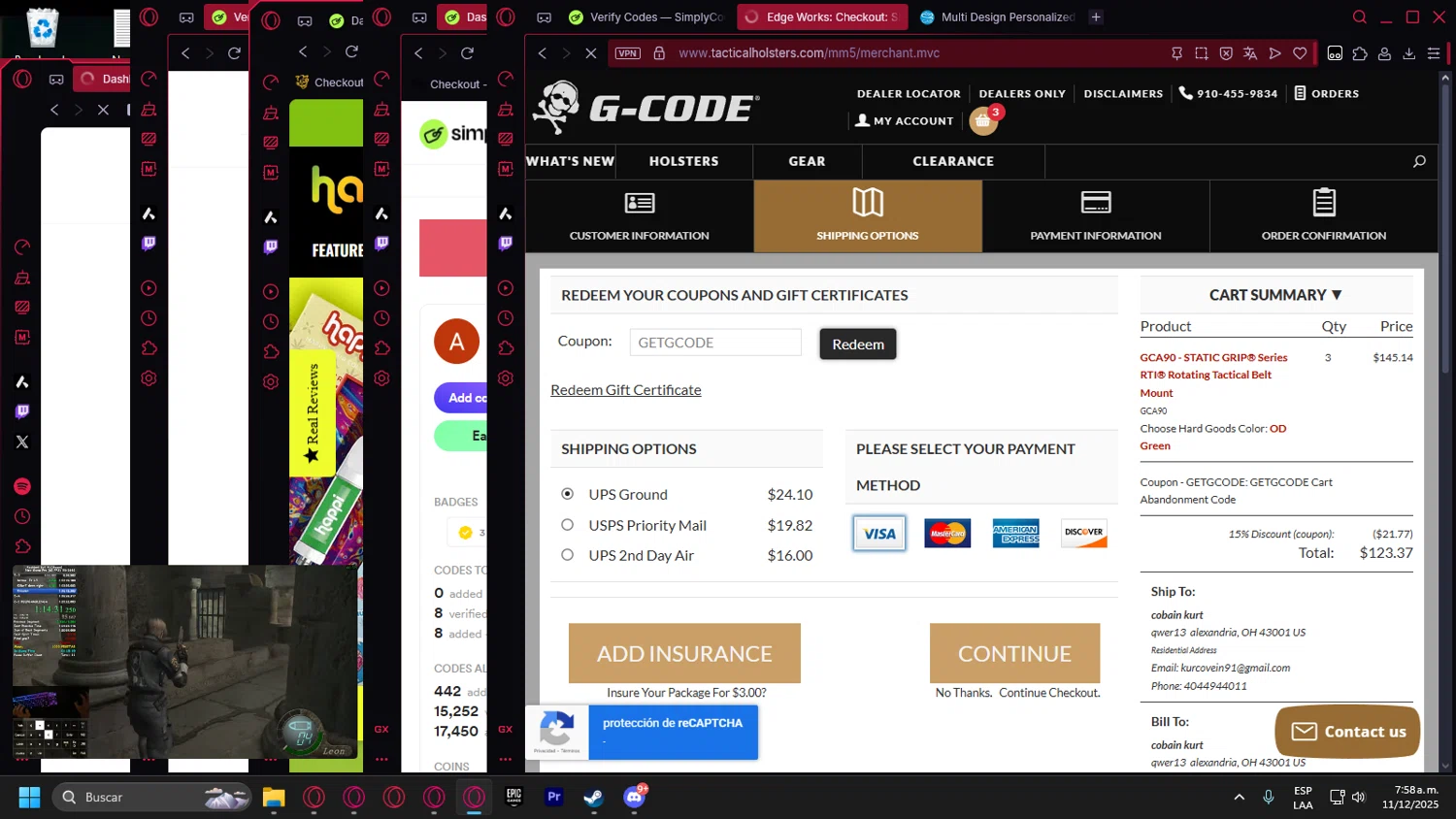 G-Code Holsters promo code screenshot showing code GETGCODE applied at G-Code Holsters checkout page. Uploaded by SimplyCodes community member Handivlak on Dec 11, 2025