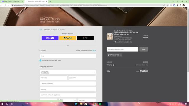 Gdf Studio checkout page showing Gdf Studio promo code box | Screenshot taken by SimplyCodes community member on Jun 20, 2023