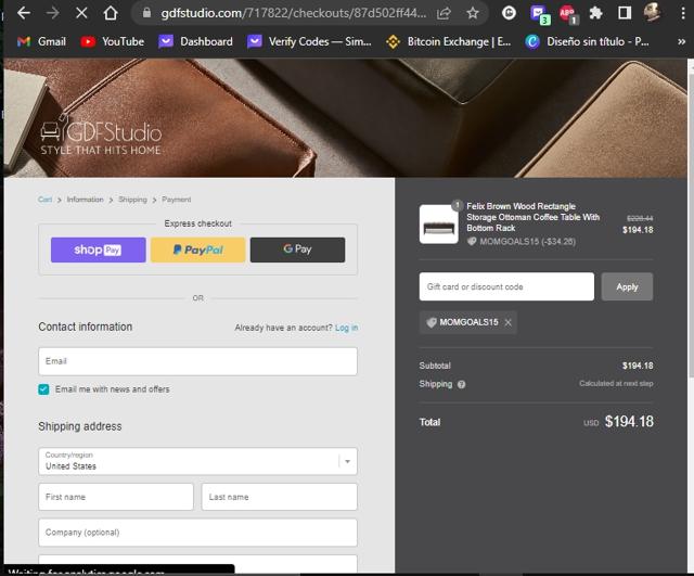 Gdf Studio checkout page showing Gdf Studio promo code box | Screenshot taken by SimplyCodes community member on May 10, 2023