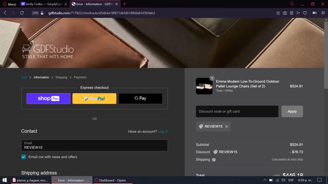 Gdf Studio checkout page showing Gdf Studio promo code box | Screenshot taken by SimplyCodes community member on Dec 19, 2023