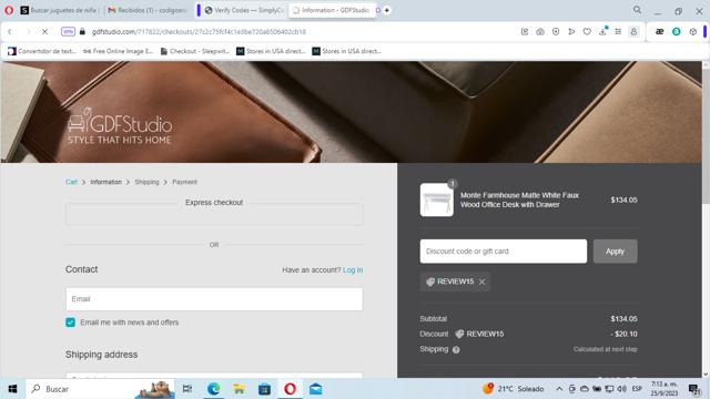 Gdf Studio checkout page showing Gdf Studio promo code box | Screenshot taken by SimplyCodes community member on Sep 25, 2023