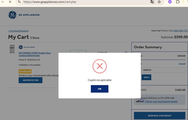 GE Appliances checkout page showing GE Appliances coupon code box | Screenshot taken by SimplyCodes community member on Jul 9, 2025