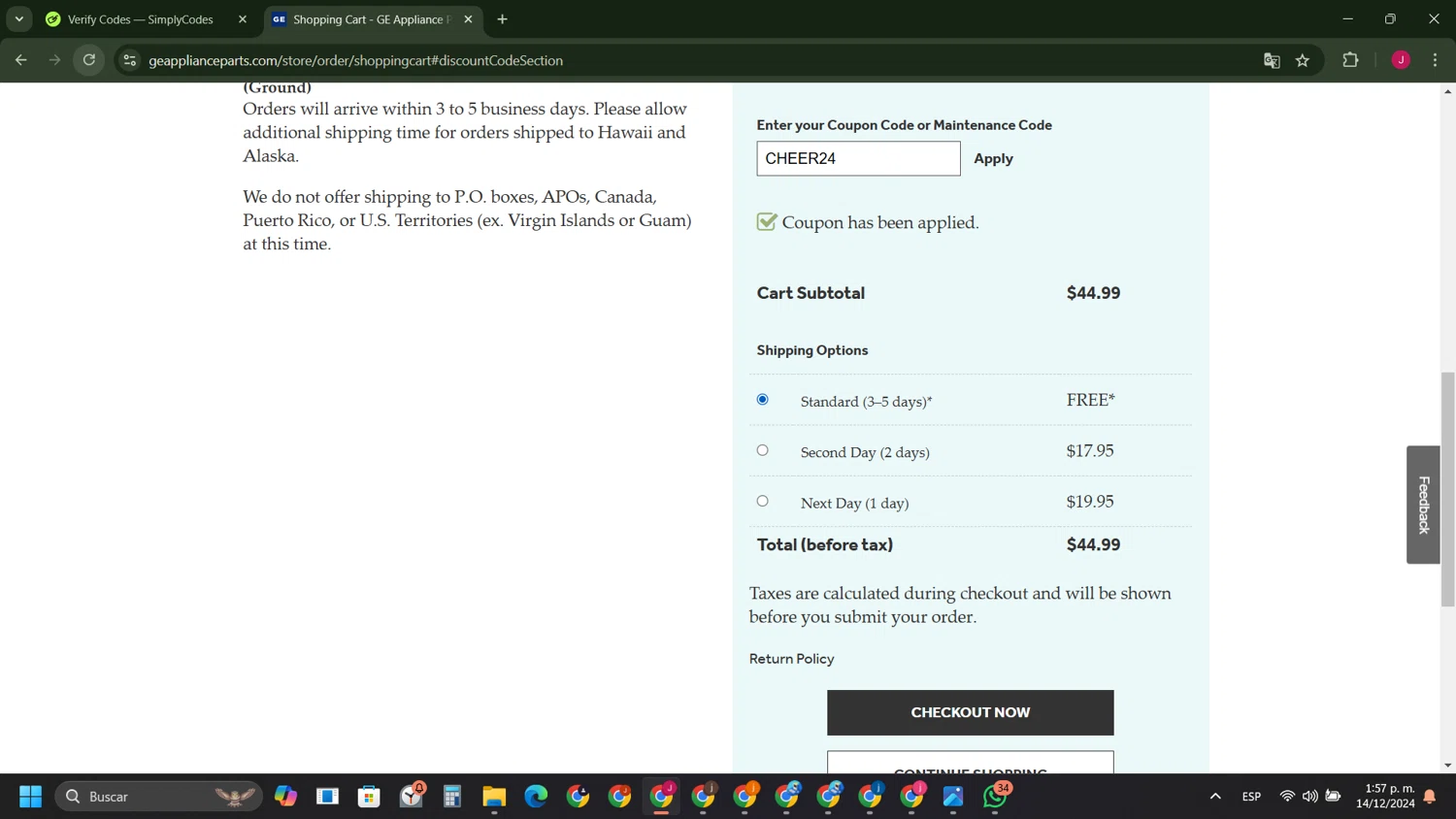 where to use GE Appliances promo code box