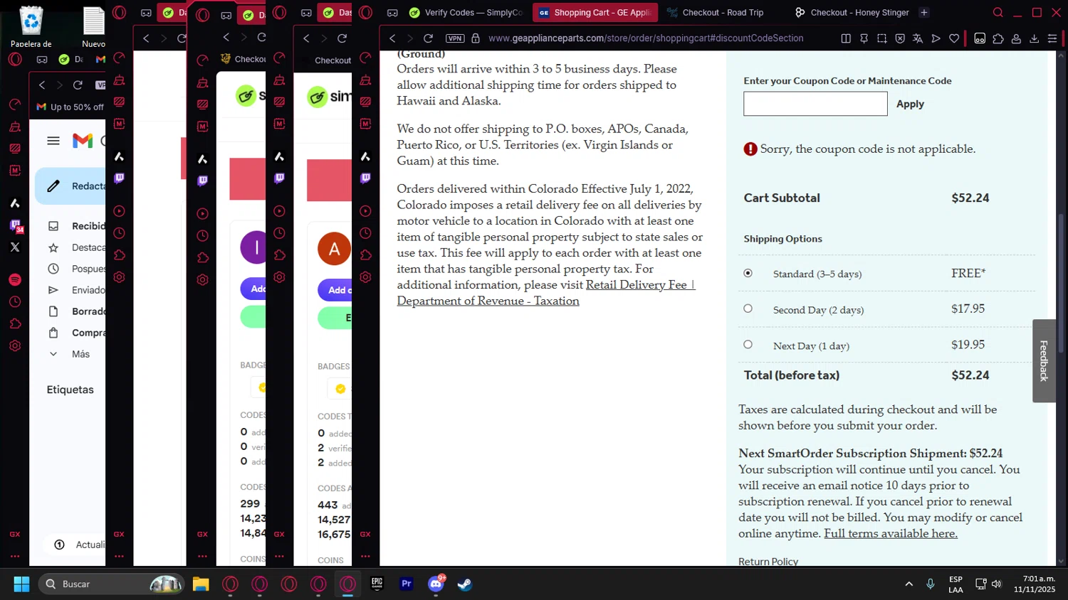 GE Appliance Parts coupon code screenshot showing code stars25 applied at GE Appliance Parts checkout page. Uploaded by SimplyCodes community member Handivlak on Nov 11, 2025