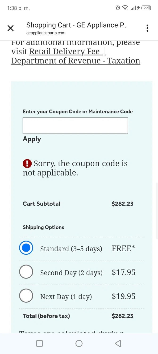 GE Appliance Parts coupon code screenshot showing code WLPUFW applied at GE Appliance Parts checkout page. Uploaded by SimplyCodes community member BonusVoyager4214 on Feb 7, 2026