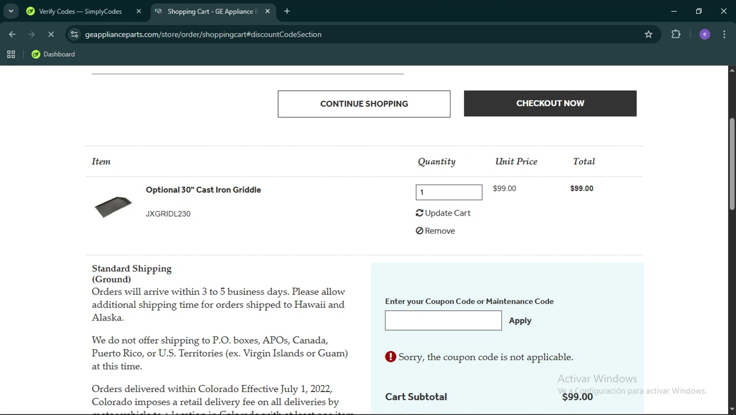 GE Appliance Parts coupon code screenshot showing code WLPUFW applied at GE Appliance Parts checkout page. Uploaded by SimplyCodes community member Esteban14 on Feb 7, 2026