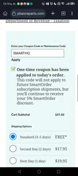 GE Appliance Parts coupon verification screenshot