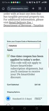 GE Appliance Parts coupon verification screenshot