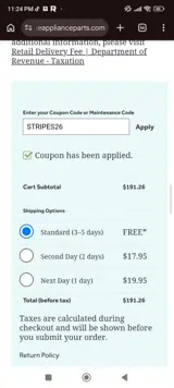 GE Appliance Parts coupon verification screenshot